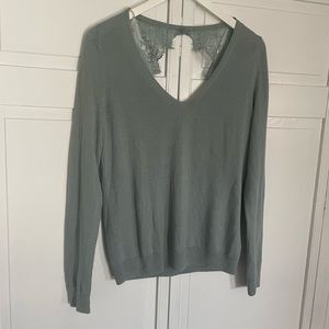 Sage green lace back sweater, excellent used condition